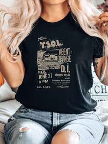 100% Cotton Old Punk Rock Concert Flyer TSOL T-Shirt, Retro T-Shirt, Gift For Fan Stretched Soft Unisex Comfortable Top For Everyday Wear Streetwear Breathable Casual Stylish Summer Fashion Slightly Homme Graphic Versatile For Women Print Round Neck Short Sleeve Designer Clothes - Black - View 1