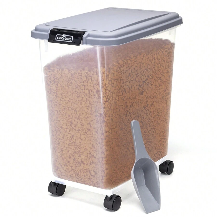 Nobleza - 20L/30L/40L Contenitore per Animali da, Animali Domestici Scatola di Alimenti con Ruote Contenitore, Coperchio Ribaltabile, Ermetico, Trasparente, Ruote e Pala, per Cibo per Cani e Gatti, Grigio