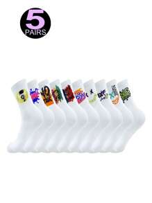 5/10/20 男士多功能舒适随机图案新颖中筒袜舒适透气运动袜，适合运动休闲、学生、户外、派对、校服 - 彩色 - 查看 14