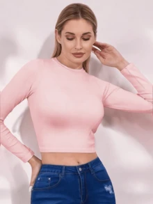 Playera Manga Larga Tipo Crop. - Rosa Pálido - Ver 2