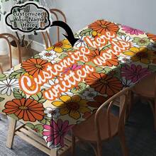 One Customizable Floral And Flamingo Pattern Tablecloth, Made Of Polyester Knit Fabric, Machine-Made, Can Customize Family Blessing Text, Perfect Home And Dining Decor Gift, Suitable For All Seasons - Multicolor - View 9