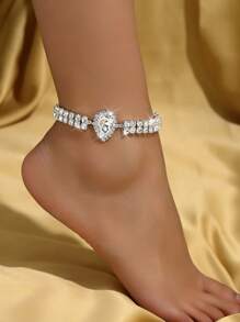 1 pieza Tobillera de doble capa con gota de agua decorada con rhinestones, con una vibra exótica y sexy, elegante joyería para mujeres