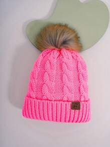 1pc Unisex Pompom Knit Cap, Y2K Style, Warm & Breathable, Fashionable & Versatile, Suitable For Outdoor Skiing And Casual Daily Wear Winter Fall - Pink - View 3