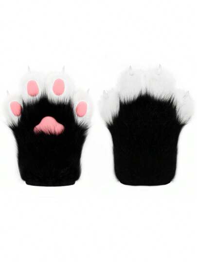 Faux Fur Plush Furry Cat Claw Gloves Fursuit Animal Fox Paws Mittens Halloween Cosplay Costume Accessories