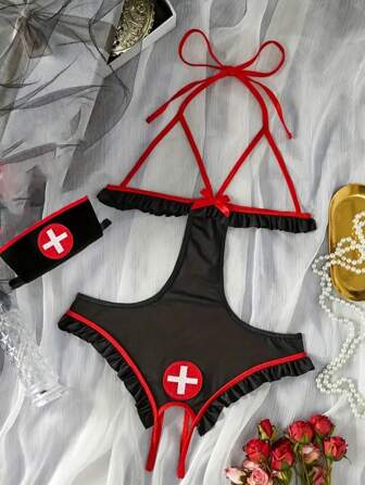 2st Sexiga underkläder för kvinnor Halloween stygg piga sjuksköterska Cosplay kostym Bodysuit Underkläder Nattklubb