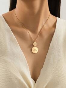 1pc Elegant Geometrical Golden Disc Pendant Necklace, Versatile For Women's Daily Wear And Party - Yellow Gold - View 1