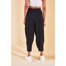 XHAN Quần ống rộng có cạp chun - Đen - màu đen - Xem 2