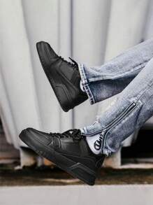 Zapatillas casuales para hombre, Zapatillas de tenis para hombre, Zapatos Casuales de Suela Gruesa Para Hombre,Zapatillas deportivas casuales negras versátiles para jóvenes con plataforma gruesa y suela elevadora.Zapatos deportivos de Que Aumentan La Altura - Negro - Ver 6