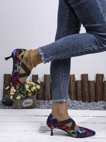 Neue bequeme, vielseitige, einfache, elegante, raffinierte Frauen Slip-On Pumps mit Absatz mit gedrucktem Muster