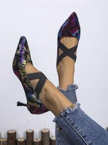 Neue bequeme, vielseitige, einfache, elegante, raffinierte Frauen Slip-On Pumps mit Absatz mit gedrucktem Muster