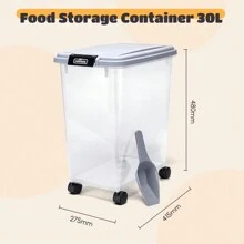 Nobleza - 20L/30L/40L Contenitore per Animali da, Animali Domestici Scatola di Alimenti con Ruote Contenitore, Coperchio Ribaltabile, Ermetico, Trasparente, Ruote e Pala, per Cibo per Cani e Gatti, Grigio