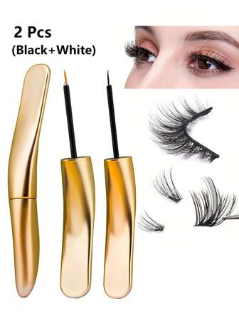 2 包 6ml 睫毛胶，超强定型持久假睫毛胶快干温和无刺激睫毛延长粘合剂防水无乳胶适用于睫毛簇和条状睫毛延长粘合适合敏感眼睛适合家庭和派对 DIY 睫毛胶（2 件透明+黑色）