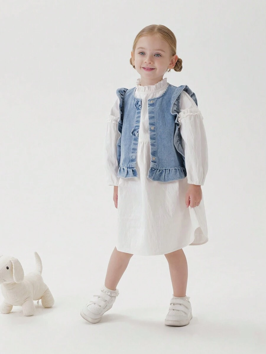 MARC&JANIE 年轻女孩优雅甜美提花荷叶边领连衣裙，春季