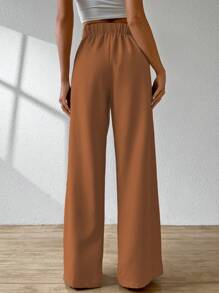 ADD WOMEN'S FASHION - AS1248 Women's Wide Leg Pants, Elastic Waistband, Tailored, Casual, High Waist, Bell Bottom, Casual, Formal, Delicate, Light, Belt, Comfortable, Stylish, Fashion, Glamorous, , National Shipping - 鏽棕色 - 查看 2