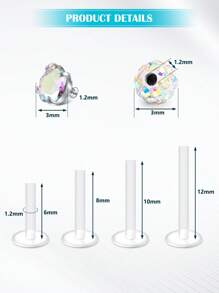 Boucles d'oreille hélix 16G en acrylique clair, rétenteur tragus en bioflex clair, anneaux de lèvres, anneaux de lèvres Monroe, clous Labret, bijoux pour piercing Méduse, 3 mm, 8-31 pièces, pour femmes et hommes