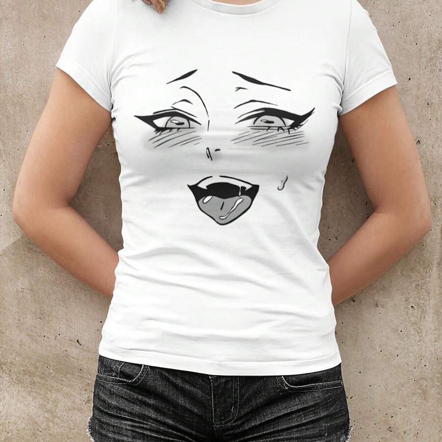 Ahegao Shirt, Anime Face Shirt, White Unisex And Ladies Shirt, Multiple Colors, Meme T-Shirt, Graphic Tees, Sarcastic Shirt. - trắng - Xem 1