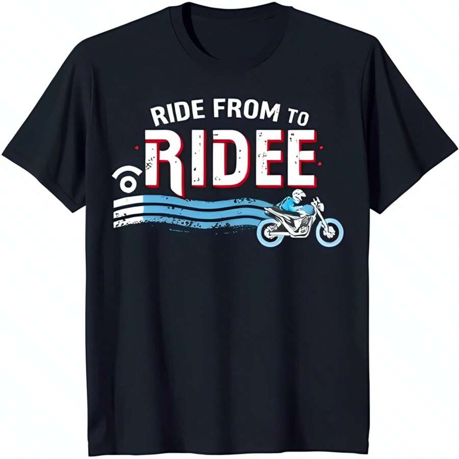 Men's  Motorcycle T-Shirt With Wave Design & 'Ride From To Ridee' Print