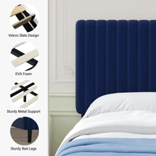 Queen Bed Frame, Upholstered Bed Frame, Velvet Upholstered Bed Frame With Headboard And Footboard, Vertical Channel Tufted Headboard, White/ Black/ Pink/ Green/ Blue, Twin/ Full/ Queen/ King - 藍色 - 查看 5