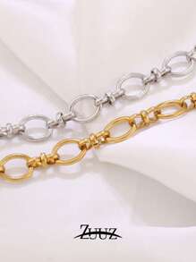 1件朋克复古不锈钢粗圆链手链，女士日常配饰 - 手鍊 - 查看 3