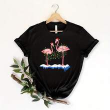 Flamingo Christmas Tree Santa Hat Xmas Light Merry Christmas T-Shirt - Black - View 1