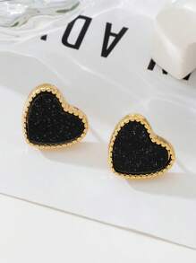 1 Pair Metal Inlaid Acrylic Shiny Heart Shape Earrings For Women, & Personalized, Suitable For Valentine's Day, Date, Wedding, Party, Everyday Wear, As Gifts