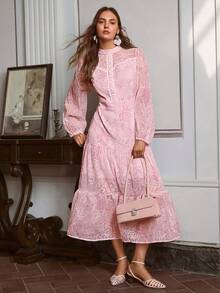 Simplee Women's Spring Summer New Mesh Floral Embroidered Lace Patchwork Dress, Party Formal Gown, Elegant Cocktail Dress, Wedding Guest, Vacation, Music Festival, Graduation, Renaissance - Baby Pink - View 8