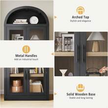 GOCAPTAIN Arched Bookshelf With Doors Farmhouse Bookcase 15.83in Depth Display Storage Shelves 71.4in Tall Wooden Display Cabinet Rounded Bookcases For Living Room, Kitchen, Office - 黑色 - 查看 6