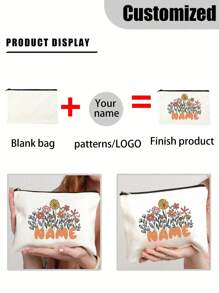 [Custom Made] Polyester Flower Design Cosmetic Bag For Women - Waterproof, Large Capacity,Personalized Name,Unscented, Portable Zip Makeup Pouch, Travel Essential, Gift For Flower Lovers - Exclusive Gift - Beige - View 2