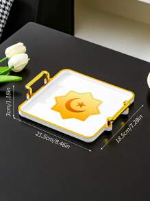 1pc Rectangular Tray With Halloween, Ramadan, Star & Moon Stickers, Multifunctional Holiday Serving Plate - Clear - View 3