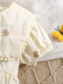 1pc Baby Girl Embroidered Lapel Bodysuit, Loose, Luxurious, Butterfly Embroidery Design, For Newborn, Summer Birthday/Occasion Wear - Apricot - View 6