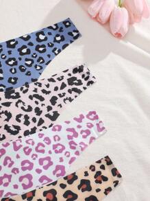 4pcs Leopard Print Comfortable & Sexy Thong Panties For Women