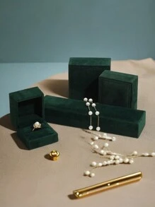 1pc Vintage Elegant Green Plant Flocked Jewelry Box, Multi-Functional Jewelry Storage Box - Multicolor - View 2