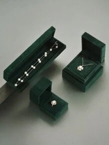 1pc Vintage Elegant Green Plant Flocked Jewelry Box, Multi-Functional Jewelry Storage Box - Multicolor - View 7