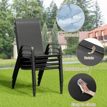 Conjunto de muebles de jardín MAMIZO, 5 piezas, para uso en exteriores en cualquier clima, con mesa de 76 x 76 cm y 4 sillas apilables de tejido textil, mesa y sillas de metal para patio, césped, jardín, borde de piscina y patio trasero. - Negro - Ver 5