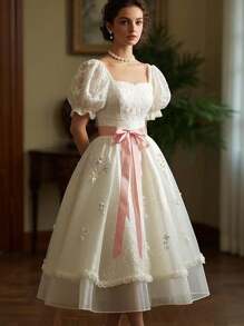 新娘腰带，时尚纯色超长腰带，配缎带蝴蝶结装饰丝带，适合婚纱、母亲节礼物、派对礼物、生日礼物、万圣节角色扮演、圣诞节等 - 粉色 - 查看 3