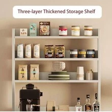 Microwave Stand Bakers Rack Cabinet, Farmhouse Bakers Rack With Power Outlet With Thickened Counter, Freestanding Small Kitchen Bakers Rack With Large Storage, Easy Assembly