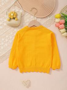 Young Girl Lightweight Button Hollow-Out Knitted Cardigan Jacket - Orange - View 7