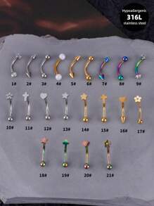 1pc Punk Eyebrow Ring 16g Star Basics Eyebrow Curved Barbell Cartilage Tragus Eyebrow Piercing Jewelry Heart Labret Lip Jewelry Eyebrow Lip Studs Faux Pearl Daith Tragus Rook Helix Earring Navel Small Belly Button Ring Eyebrow Piercing Jewelry For Women Men Daily Party Vacation Wear Dating Party Valentine's Day Gift,Mom,Mother,Mother's Day,Gift - Multicolor - View 5