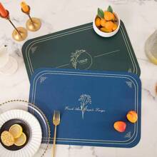 Luxury Solid Color Flower Design PU Leather Placemats, Heat Resistant Waterproof Oil-Proof, For Hotel, Cafe, Fancy Western Restaurants, Rectangular Dining Table Mats