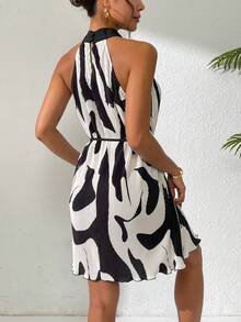 Vestido elegante con volantes sin mangas con estampado para mujeres, primavera/verano - Negro - Ver 5