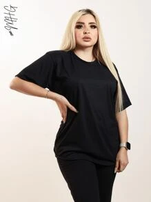 Conjunto de 2 Piezas Oversize Unicolor para Dama Mujer Amplio y Holgado de Blusa de Cuello Redondo Unicolor con Manga Corta y Hombros Caídos Cómoda y Pantalón Oversize Holgado Unicolor Sin Bolsillos Moda Otoño Primavera y Verano Estilo Casual y Versatil para Todo Tipo de Ocasion