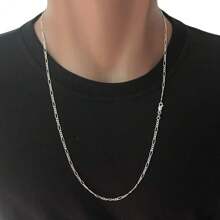 Men's Chain 925 Silver Thin 3X1 2mm Plated 60cm/70cm - 銀色 - 查看 5