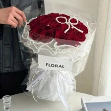 1 pièce Papier d'emballage à fleurs de 28 cm x 4 yards, tissu plissé en faux-perle. Fournitures de fleuriste pour les fêtes, les mariages, les anniversaires. Emballage cadeau, accessoires de bouquet de fleurs, emballage de fleurs fraîches pour la Saint-Valentin, la Fête des Mères