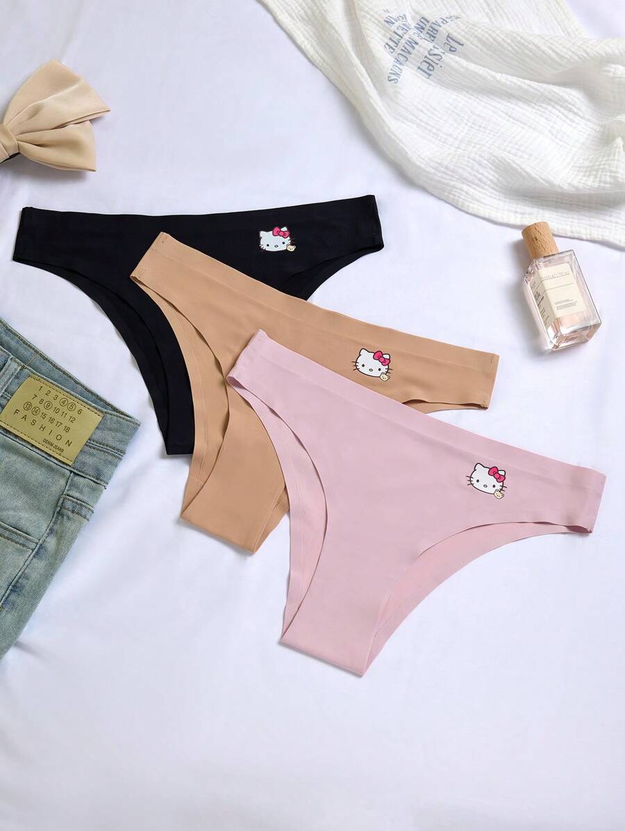 GUKOO 3pcs  Print Comfortable Self-Adhesive Women's Thong Panties