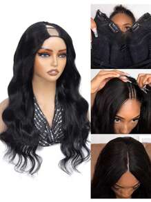 V Part Wig Body Wave Human Hair Glueless Upgrade For Women Machine Made Clip In Half Wigs No Leave Out Real Scalp V Shape Kinky Wig Beginner Friendly Natural Black Color - Black - View 5