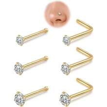 AVYRING 6PCS 18G 20G Stainless Steel Nose Ring,Hypoallergenic Nose Ring Studs Set L Shape Nose Studs Body Piercing Nose Hoop Ring For Women Men - 6-piece Nose Stud Set - View 10