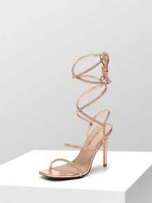 High Heels Stilletos Heels For Women Strappy Gladiator Sexy Square Toe Heels Open Toe Heels Dressy Pumps Sandals - 玫瑰金 - 查看 3