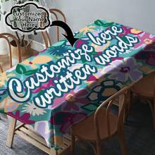 One Customizable Floral And Flamingo Pattern Tablecloth, Made Of Polyester Knit Fabric, Machine-Made, Can Customize Family Blessing Text, Perfect Home And Dining Decor Gift, Suitable For All Seasons - Multicolor - View 4