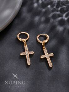 XUPING JEWELRY 1 对 Xuping 18K 镀金吊坠耳环，高端品质优雅礼品，珠宝盒装，适合女性 - 香檳色 - 查看 1