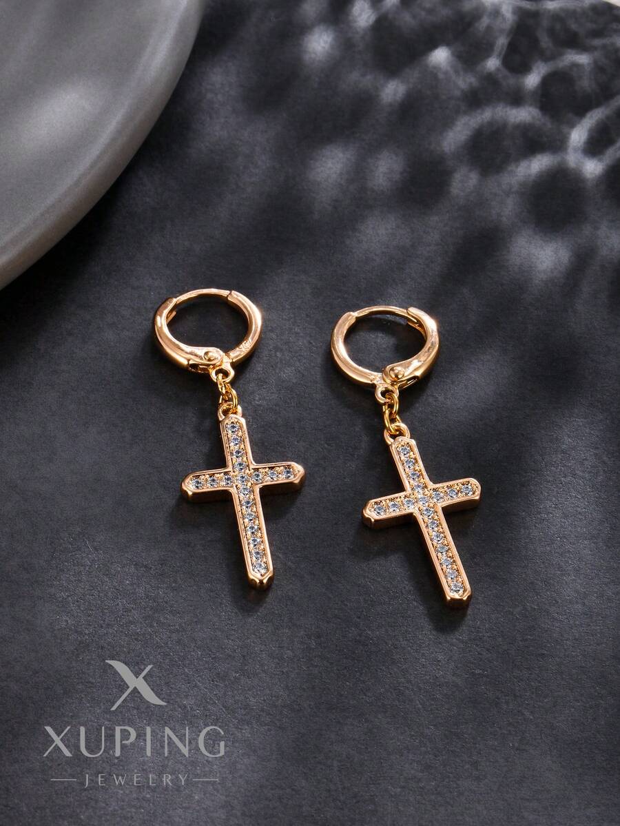 XUPING JEWELRY 1 对 Xuping 18K 镀金吊坠耳环,高端品质优雅礼品,珠宝盒装,适合女性 - 香檳色 - 查看 1